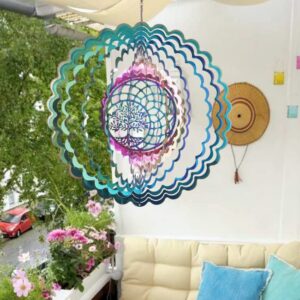 Wind Spinners Outdoor Metal Tree of Life Wind Spinner Mandala Decor, Hanging Wind Spinners for Yard and Garden Patio Porch Balcony Pool Yard Wind Spinners Gardening Gifts for Women Men Mom Wife Friend