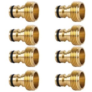 shownew garden hose quick connector male hose end adapters solid brass 3/4 inch ght thread water hose fitting repair replacement, male only, pack of 8