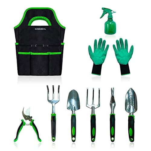 Garden Tool Set Gardening Hand Tools Outdoor Tools Kit Heavy Duty with Storage Bag Trowel Shovel Rake Weeder Pruner Shears Plant Gardening Gift for Women Men Gardener of GZGNEEVL