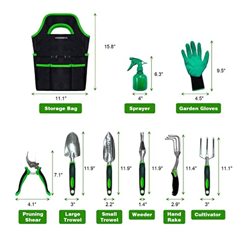 Garden Tool Set Gardening Hand Tools Outdoor Tools Kit Heavy Duty with Storage Bag Trowel Shovel Rake Weeder Pruner Shears Plant Gardening Gift for Women Men Gardener of GZGNEEVL