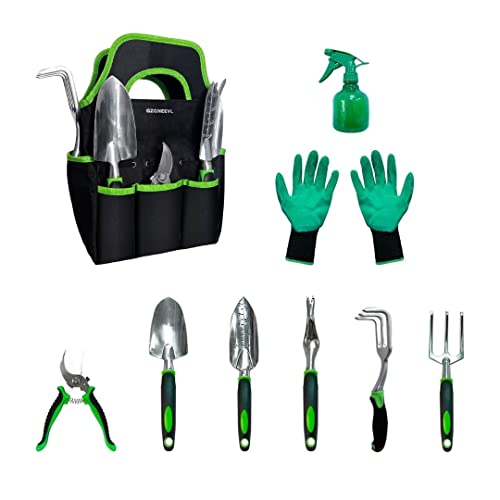 Garden Tool Set Gardening Hand Tools Outdoor Tools Kit Heavy Duty with Storage Bag Trowel Shovel Rake Weeder Pruner Shears Plant Gardening Gift for Women Men Gardener of GZGNEEVL