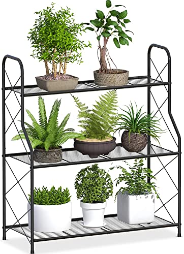 Bextcok 3 Tier Plant Stand,Tiered Plant Shelf for Multiple Plants,Metal Plant Shelf Stands,Multiple Flower Pot Display Rack,Iron Shelves Holder for Patio Garden Corner Indoor Outdoor