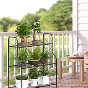 Bextcok 3 Tier Plant Stand,Tiered Plant Shelf for Multiple Plants,Metal Plant Shelf Stands,Multiple Flower Pot Display Rack,Iron Shelves Holder for Patio Garden Corner Indoor Outdoor