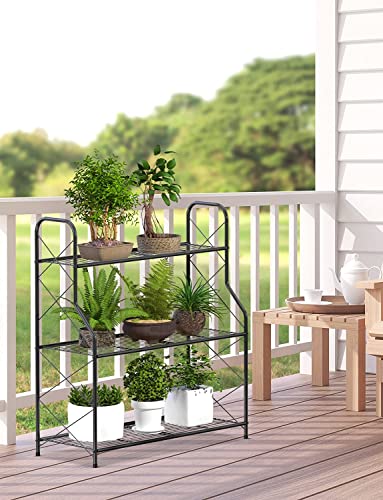 Bextcok 3 Tier Plant Stand,Tiered Plant Shelf for Multiple Plants,Metal Plant Shelf Stands,Multiple Flower Pot Display Rack,Iron Shelves Holder for Patio Garden Corner Indoor Outdoor