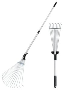decorlife 2-pack adjustable yard rake set, include 15-tine 63″ rake and 9-tine 30″ rake, extendable handle and adjustable head, multipurpose garden leaf rake kit