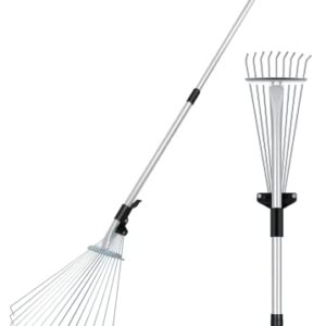 Decorlife 2-Pack Adjustable Yard Rake Set, Include 15-Tine 63" Rake and 9-Tine 30" Rake, Extendable Handle and Adjustable Head, Multipurpose Garden Leaf Rake Kit