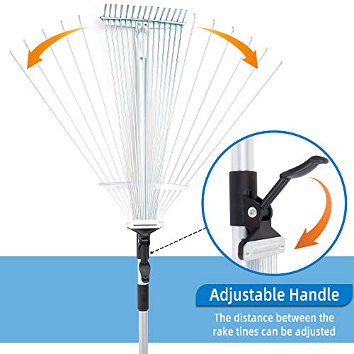 Decorlife 2-Pack Adjustable Yard Rake Set, Include 15-Tine 63" Rake and 9-Tine 30" Rake, Extendable Handle and Adjustable Head, Multipurpose Garden Leaf Rake Kit