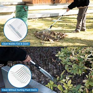 Decorlife 2-Pack Adjustable Yard Rake Set, Include 15-Tine 63" Rake and 9-Tine 30" Rake, Extendable Handle and Adjustable Head, Multipurpose Garden Leaf Rake Kit