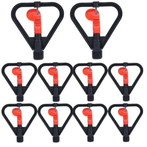 Acewen 10Pcs Water Sprinkler Heads Plastic 360 Degree Rotation Easy to Set up Automatic Lawn Sprinkler for Yard Garden Lawn Irrigation System DN15 Easy Hose Connection, black&red (JKFBA-074)