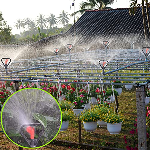 Acewen 10Pcs Water Sprinkler Heads Plastic 360 Degree Rotation Easy to Set up Automatic Lawn Sprinkler for Yard Garden Lawn Irrigation System DN15 Easy Hose Connection, black&red (JKFBA-074)