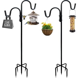 bybag adjustable double shepherds hook,94.5 inch tall heavy duty hanging stakes two sided garden pole for bird-feeder lantern plant-hook garden-stake,plant stand hanger for outdoor wedding decor