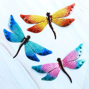 Cruis Cuka Metal Wall Décor Yard Art Cute Dragonfly Wall Sculptures Garden Decorations for Outside - Set of 3