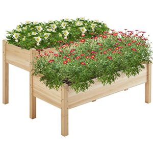 yaheetech wooden raised garden bed 2 tiers elevated planter grow box for herb with legs & drainage holes, 47x41x30in