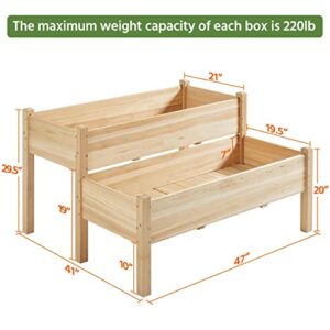 Yaheetech Wooden Raised Garden Bed 2 Tiers Elevated Planter Grow Box for Herb with Legs & Drainage Holes, 47x41x30in