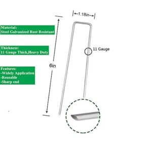 Garden Stakes 6 Inch Galvanized Rust Resistant Landscape Pins-Heavy Duty Reusable U-Shape Sod Pins Landscape Staples for Anchoring Weed Barrier Fabric,Ground Cover,Dog Fence,Wire,Tube,etc.