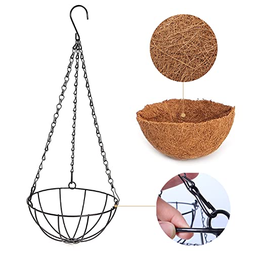 FUFUUIQY 4 Pack Metal Hanging Planter Basket with Coco Coir Liner Outdoor 8 Inch Chain Round Wire Plant Holder Flower Pots Hanging Baskets for Plants Outdoor Garden Decorations