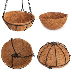 FUFUUIQY 4 Pack Metal Hanging Planter Basket with Coco Coir Liner Outdoor 8 Inch Chain Round Wire Plant Holder Flower Pots Hanging Baskets for Plants Outdoor Garden Decorations