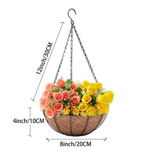 FUFUUIQY 4 Pack Metal Hanging Planter Basket with Coco Coir Liner Outdoor 8 Inch Chain Round Wire Plant Holder Flower Pots Hanging Baskets for Plants Outdoor Garden Decorations