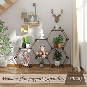 Allinside Hexagonal Plant Stand Indoor, Wood Outdoor Plant Shelf for Plants, 7 Potted Ladder Plant Holder Transformable Plant Pot Stand for Corner Window Garden Balcony Living Room - 7 Tiers