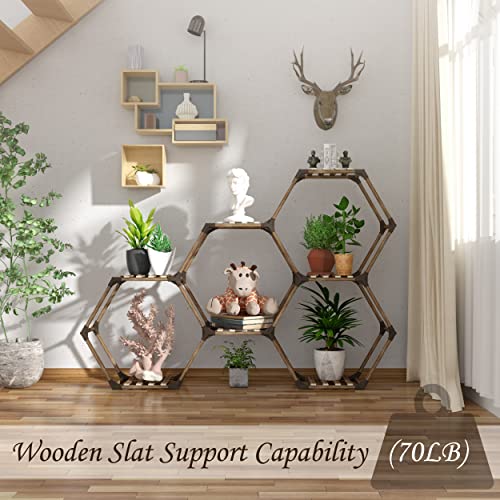 Allinside Hexagonal Plant Stand Indoor, Wood Outdoor Plant Shelf for Plants, 7 Potted Ladder Plant Holder Transformable Plant Pot Stand for Corner Window Garden Balcony Living Room - 7 Tiers