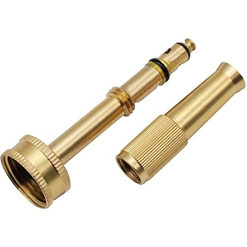 DuLaSeed 2 Packs Solid Brass Hose Nozzle, Heavy Duty Brass Adjustable Twist Garden Hose Nozzle, Water Hose Sprayer for Watering and Washing