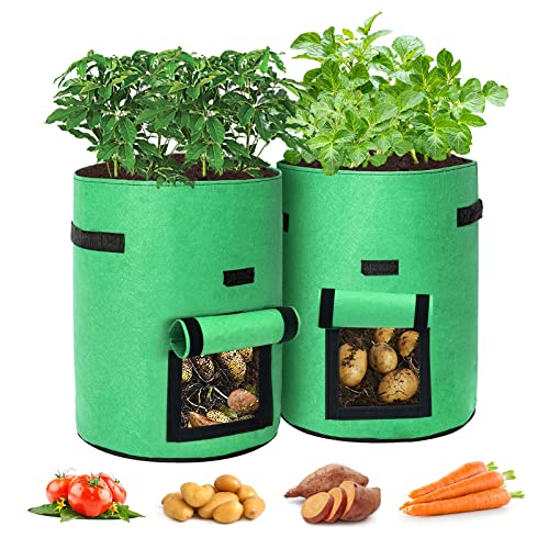 TENOVER 2-Pack 10 Gallon Potato Grow Bags 2022 New Upgraded Potato Growing Bags Planting Bag with Flap and Handles Vegetable Grow Bags for Plant,Potato,Tomato,Carrot,Onion Green