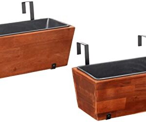 Amazon Aware Acacia Wood 18-Inch Hanging Rectangular Garden Planter, Brown, 2-Pack