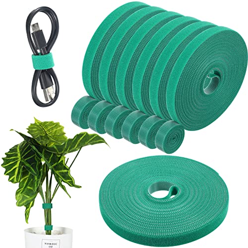 Plant Tapes 200 Feet x 1/2 Inch 6 Rolls Green Garden Tape for Climbing Plant Support Recycle Garden Ties Reusable Plastic Nylon Loop Fastening Plant Ties for Indoor Outdoor Tomato Vines Flowers Trees