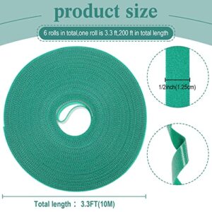 Plant Tapes 200 Feet x 1/2 Inch 6 Rolls Green Garden Tape for Climbing Plant Support Recycle Garden Ties Reusable Plastic Nylon Loop Fastening Plant Ties for Indoor Outdoor Tomato Vines Flowers Trees