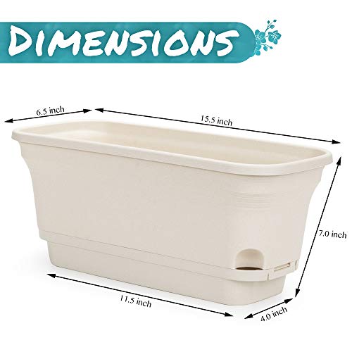 Amazing Creation Self Watering Planters Rectangular Planter Box, Windowsill Garden Bed, Planters for Outdoor Plants, Planters for Indoor Plants, Flowers, Herbs, Succulents, Beige, (2 Pack)