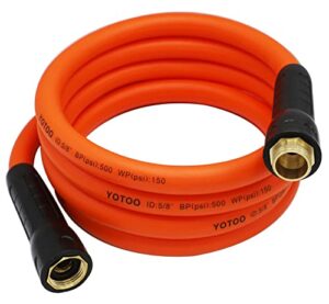 yotoo heavy duty hybrid garden lead in water hose 5/8-inch by 10-feet 150 psi, kink resistant, all-weather flexible with swivel grip handle and 3/4″ ght solid brass fittings, orange
