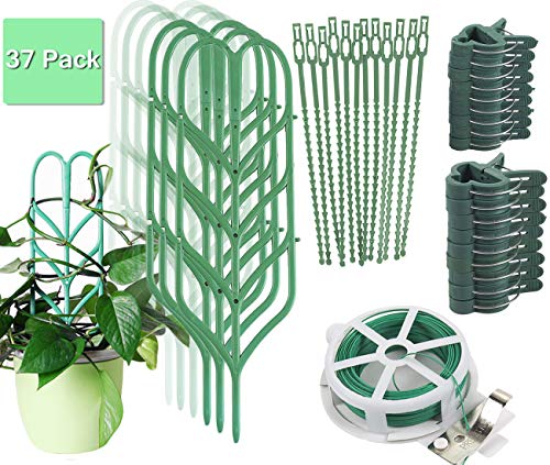 Indoor Plant Trellis for Climbing Plants Bundle Pack - 6 Leaf Shape Garden Plant Supports Houseplants Trellis, 18 Plant Clips, 12 Zip Ties, 1 Roll Wire Twist Tie for Potted Vine Vegetable Flower