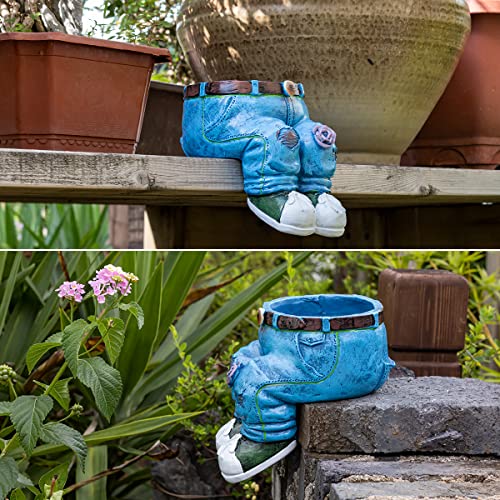 Creative Denim Pants Resin Flower Pot, Planting Pot, Flower Planting Pots Garden Pot Outdoor Indoor Flower Pot Cute Planter Pot DIY Resin Decorative Flower Pot for Home Lawn Yard Deck Railings (A)