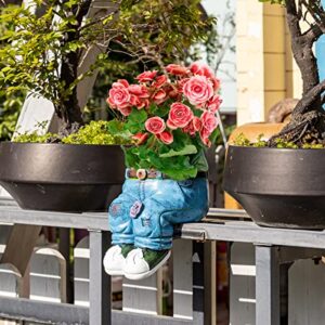 Creative Denim Pants Resin Flower Pot, Planting Pot, Flower Planting Pots Garden Pot Outdoor Indoor Flower Pot Cute Planter Pot DIY Resin Decorative Flower Pot for Home Lawn Yard Deck Railings (A)