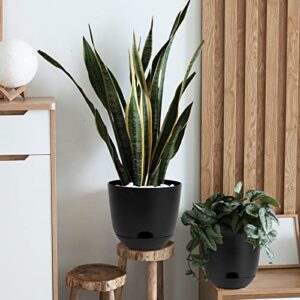 QCQHDU Plant Pots,3 Pack 8 inch Self Watering Planters High Drainage with Deep Saucer Reservoir for Indoor & Outdoor Garden Flowers Plant Pot-Black