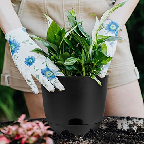 QCQHDU Plant Pots,3 Pack 8 inch Self Watering Planters High Drainage with Deep Saucer Reservoir for Indoor & Outdoor Garden Flowers Plant Pot-Black