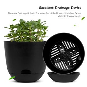 QCQHDU Plant Pots,3 Pack 8 inch Self Watering Planters High Drainage with Deep Saucer Reservoir for Indoor & Outdoor Garden Flowers Plant Pot-Black