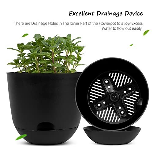 QCQHDU Plant Pots,3 Pack 8 inch Self Watering Planters High Drainage with Deep Saucer Reservoir for Indoor & Outdoor Garden Flowers Plant Pot-Black