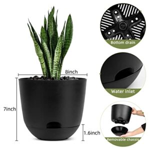 QCQHDU Plant Pots,3 Pack 8 inch Self Watering Planters High Drainage with Deep Saucer Reservoir for Indoor & Outdoor Garden Flowers Plant Pot-Black