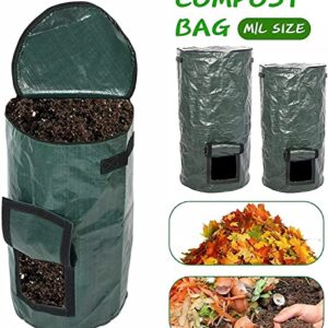 Garden Compost Bag, Outdoor Compost, Reusable Garden Waste Bag with Lid, Collapsible Leaf Lawn Bags (2 Pack 15 Gallon/34 Gallon Multifunction Gardening Container) Green