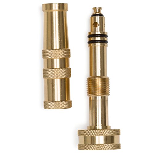 Morvat Solid Brass Metal Twist Garden Hose Nozzle, Heavy Duty Adjustable Pressure Spray Attachment, High Power Water Jet Sprayer with ¾” Standard Threading, Includes 2 Extra Rubber Washers