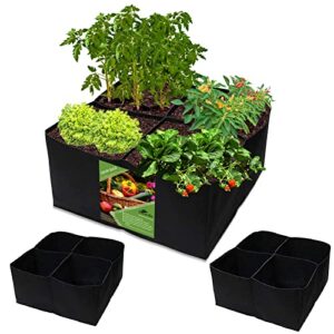 fabric raised garden bed, square plant grow bags, large durable rectangular reusable breathe cloth planting container for vegetable, 4 grids heavy pot for potato, carrot, onion, flower