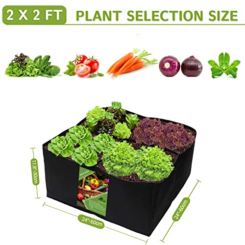 Fabric Raised Garden Bed, Square Plant Grow Bags, Large Durable Rectangular Reusable Breathe Cloth Planting Container for Vegetable, 4 Grids Heavy Pot for Potato, Carrot, Onion, Flower