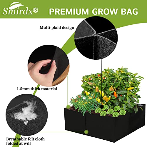 Fabric Raised Garden Bed, Square Plant Grow Bags, Large Durable Rectangular Reusable Breathe Cloth Planting Container for Vegetable, 4 Grids Heavy Pot for Potato, Carrot, Onion, Flower