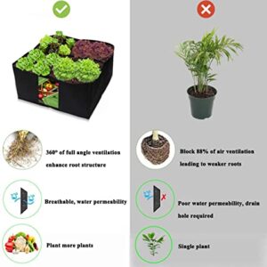 Fabric Raised Garden Bed, Square Plant Grow Bags, Large Durable Rectangular Reusable Breathe Cloth Planting Container for Vegetable, 4 Grids Heavy Pot for Potato, Carrot, Onion, Flower