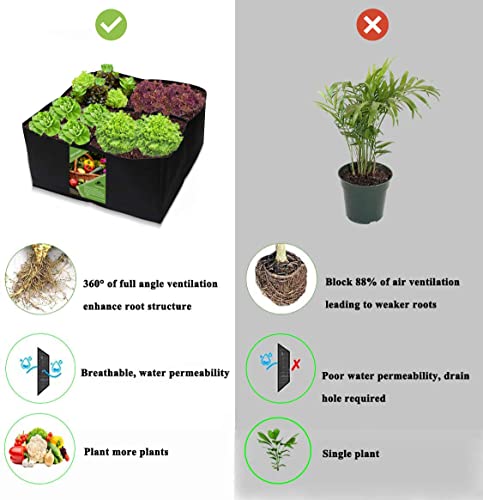 Fabric Raised Garden Bed, Square Plant Grow Bags, Large Durable Rectangular Reusable Breathe Cloth Planting Container for Vegetable, 4 Grids Heavy Pot for Potato, Carrot, Onion, Flower