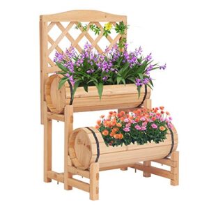 kinbor outdoor wood raised garden bed planter box with trellis for climbing plants growing, greenhouse garden balcony patio yard, 19.7’’ x 15.7’’ x 31.5’’