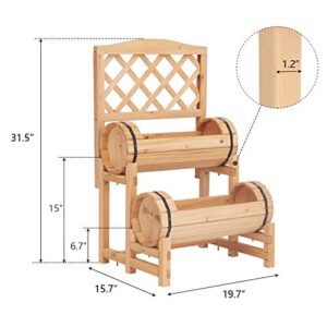 Kinbor Outdoor Wood Raised Garden Bed Planter Box with Trellis for Climbing Plants Growing, Greenhouse Garden Balcony Patio Yard, 19.7’’ X 15.7’’ X 31.5’’