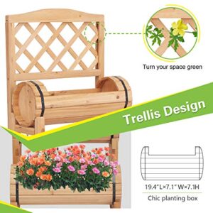 Kinbor Outdoor Wood Raised Garden Bed Planter Box with Trellis for Climbing Plants Growing, Greenhouse Garden Balcony Patio Yard, 19.7’’ X 15.7’’ X 31.5’’