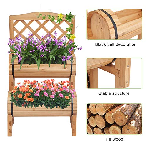 Kinbor Outdoor Wood Raised Garden Bed Planter Box with Trellis for Climbing Plants Growing, Greenhouse Garden Balcony Patio Yard, 19.7’’ X 15.7’’ X 31.5’’